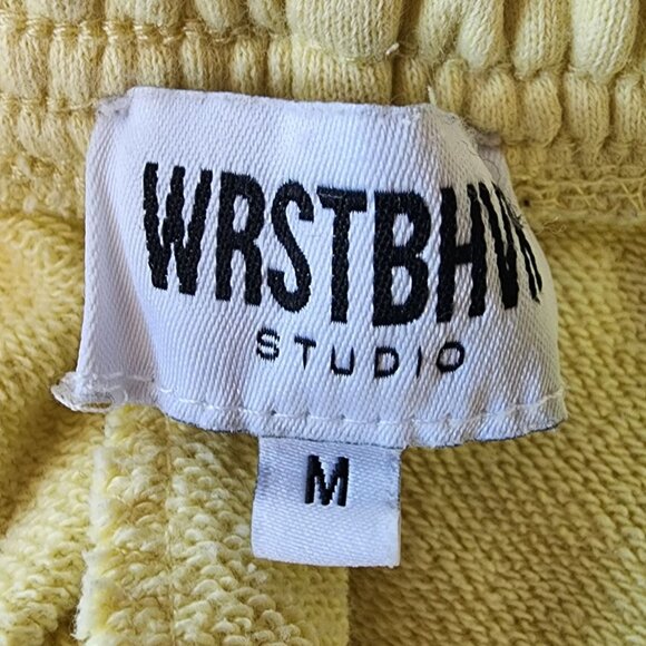 WRSTBHVR Studio Womens Medium Shorts June Pastel Yellow Sweat Gym Drawstring - Picture 6 of 11